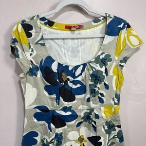 Boden Beige & Yellow Floral Short Sleeve Sheath Dress 8 Long thumbnail 2