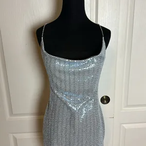 Windsor Blue Metallic Sequin Rhinestone Strap Sexy Dress thumbnail 4