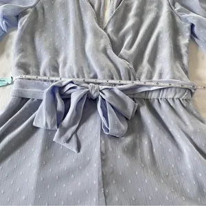 NWT Lulus Closer Look Light Blue Swiss Dot Tie-Sleeve Split Back Romper LARGE‎ thumbnail 8