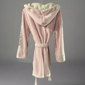 Victoria’s Secret PINK Plush Robe Sequin Logo Sherpa Hood XS/S Spa Bathrobe thumbnail 3
