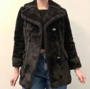 vintage sear’s brown/black fur pea coat thumbnail 2