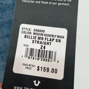 True Religion Billie Mid Rise Flap Straight Jeans Womens 24 Blue Y2K Indie Retro thumbnail 8