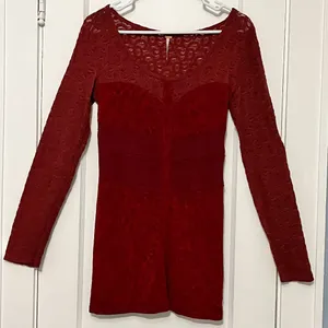 Free People sheer lace blouse tunic burgundy size medium boho corset design thumbnail 1
