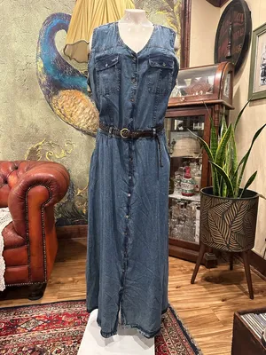 Ashley Stewart Denim Maxi Dress Size 16 NWT Bohemian Western Coastal Cowgirl thumbnail 3