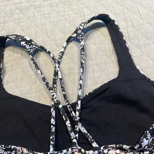 Lululemon Free to be Bra Long Line Black Pink Floral Spritz-Multi Size 4 thumbnail 6