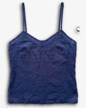 Gilligan & O'Malley Navy Blue Sleep Camisole Lace Trim V-Neck Tank Top‎ Large thumbnail 1