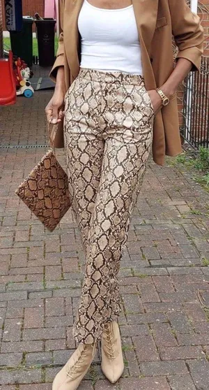 ZARA Coated Snake Print Pants thumbnail 1