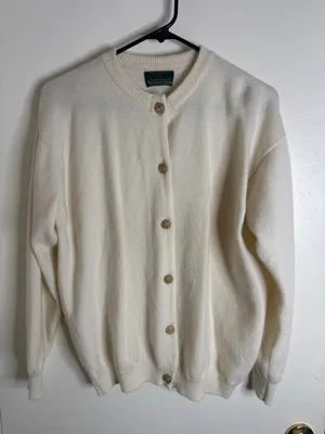Vintage The Scotch House Lambswool Cardigan Cream Gold Buttons Scotland M/L thumbnail 1