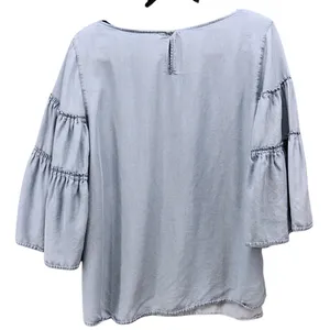 J Jill Womens Chambray Blouse Size Large Bohemian Tencel Denim Bell Angel Sleeve thumbnail 2