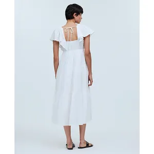 Madewell Tie Back Flutter Sleeve Tiered Midi Dress White Cottagecore US 8 NWT thumbnail 6