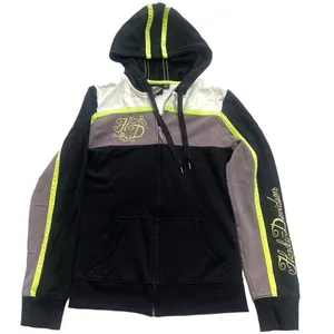 Harley‎ Davidson Woman's Full Zip Hooded Sweater Size XS Black Neon Green White thumbnail 1