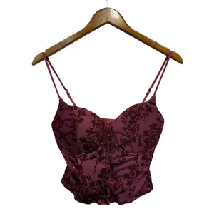 Lulus Velvet Floral Cropped Corset Tank Top in Burgundy size Medium NWT thumbnail 2