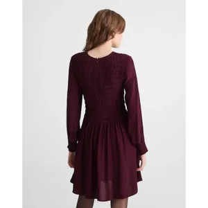 Madewell Long-Sleeve Smocked Mini Dress Dark Pomegranate Crepe Medium NWT thumbnail 4