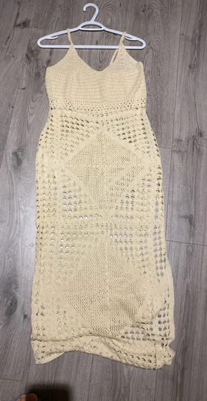 Elegant Cream Crochet maxi Dress thumbnail 1