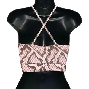 PrettyLittleThing Snakeskin‎ Halter Crop Top Size 2 Mesh Insert Bralette Y2K thumbnail 2