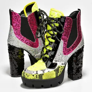 NWT Cape Robbin Nell Glitter Sequin Lace-Up Block Heel Booties – Size 7‎ thumbnail 7