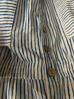 Blue White Stripe Lined Blend Button Down Shirt Short Romper Jumpsuit thumbnail 9