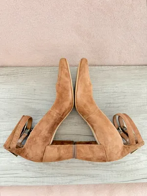 H by Halston Regina Brown Suede 3.25" Block Heel Pump Buckle Ankle Strap Zip 10 thumbnail 5