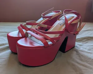 Lemon Drop by Privileged Tornado Strappy Platform Heels W7 Lipstick Red thumbnail 1