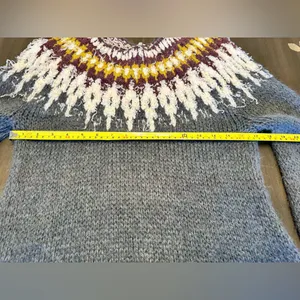 Free People Gray Fair Isle Wool Blend Boat Neck Bishop Sleeve Sweater Sz Small thumbnail 3
