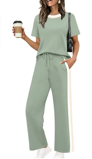 WIHOLL 2 Piece Lounge Sets for Women Matching Set Summer Outfits Short Sleeve To thumbnail 1