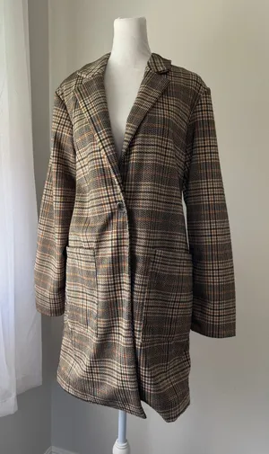 Philosophy Tan Plaid Longline Jacket thumbnail 1