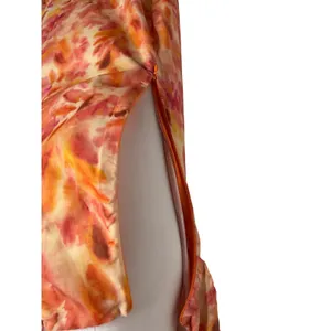 Micas Floral Ruffle Cut Out Maxi Dress Orange Pink Watercolor Size M NWT thumbnail 9