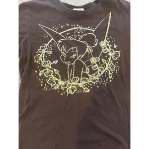 Vintage y2k Disney Tinker Bell Gold Foil Graphic Tee Brown Cotton Shirt Small thumbnail 2