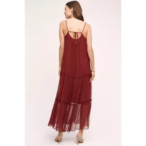 Anthropologie Floreat Saffa Chiffon Tiered Maxi Peasant Dress Women Size S Wine thumbnail 3