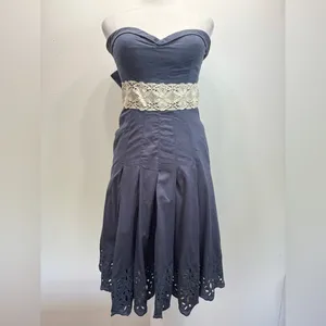 Tibi Strapless Dress Smokey Navy Cream Lace Trim & Slip Mini Corset Coquette thumbnail 4