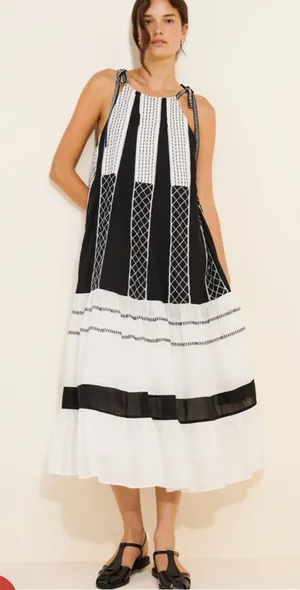 Anthropologie Black‎ & White Midi Tie-Shoulder Dress large thumbnail 1