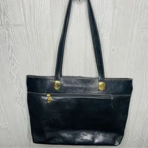 Vintage Marino orlandi large black leather tote bag purse laptop designer gold h thumbnail 5