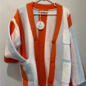 Anrabess orange & Blue chunky striped button cardigan Oversized size small thumbnail 12