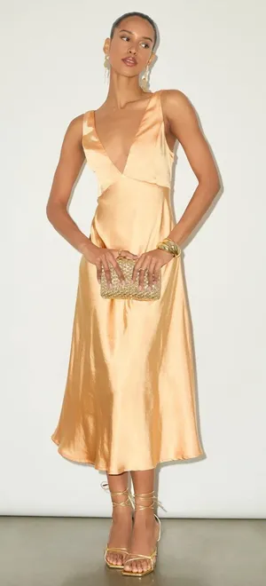 NEW Lulus Incredible Love Light Orange Satin Cowl Back Midi Slip Dress Size L thumbnail 1
