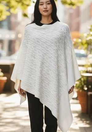 Cable Knit Poncho Cape NWT Kim Rogers Curvy Ivory 1X Sleeveless Boho Y2K Casual thumbnail 1