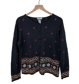Vintage 90s Y2K Northwest Blue Wool Blend Nordic Embroidered Cardigan Size Large thumbnail 1