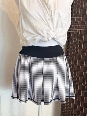 Kyodan Women's White + Black Striped Pleated Tennis Skirt Size P/S Fairy Core thumbnail 1