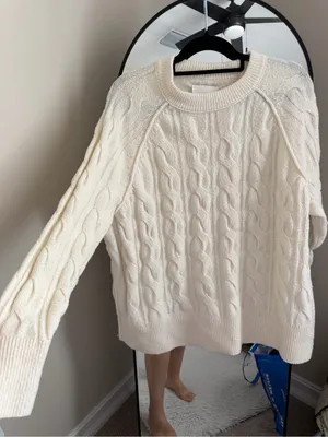 aerie Cable Knit Crewneck Sweater - Cream thumbnail 4