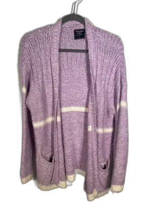 Abercrombie & Fitch Womens Purple White Stripe Cardigan Sweater Large thumbnail 1