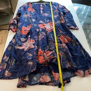 Free People Floral Boho Mini Dress Size 2 Navy Bell Sleeve Cutout Back thumbnail 6
