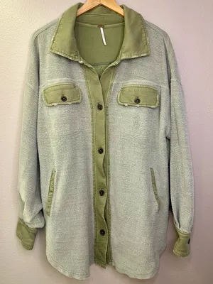 Free People Ruby Oversized Green Shacket Shirt Jacket Distressed Cotton thumbnail 8