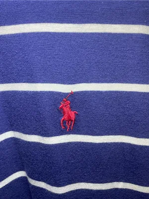 Ralph Lauren Blue & White Striped Maxi Dress with Red Logo, zipper detail-large thumbnail 4