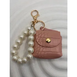 NWT Mini Purse Keychain Pink Faux Leather with Pearl Handle, Coin‎ Holder thumbnail 2