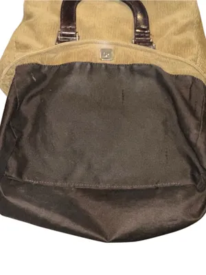 FEND Corduroy Mini Bag with Dark Brown Leather Wrapped Handles & Silver Hardware thumbnail 14