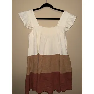 Entro Women Babydoll Cotton Gauze colorblock Pockets Tiered Mini Dress S Cottage thumbnail 5
