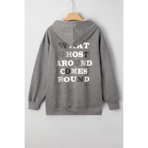 Halloween Ghost Print Mineral Wash Oversize Hoodie - Medium thumbnail 4
