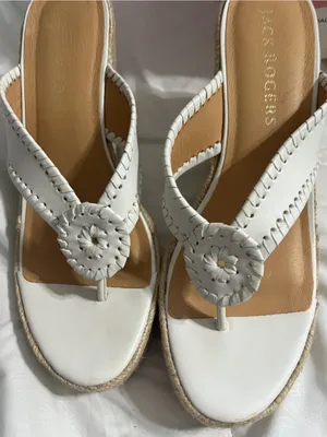 Jack Rogers White Braided Espadrille Wedge Sandals with Rosette thumbnail 1