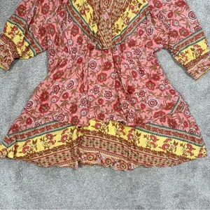 Umgee Floral Border Print Layered Mini Dress Boho Gypsy Rose Pink Plus Size 1X thumbnail 7