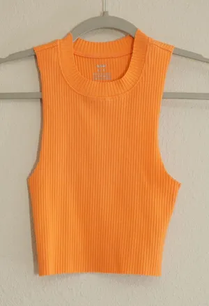 Aerie Size XS Bright Orange Ribbed High Neck Sleeveless Crop Tank Top Gym Lounge thumbnail 1