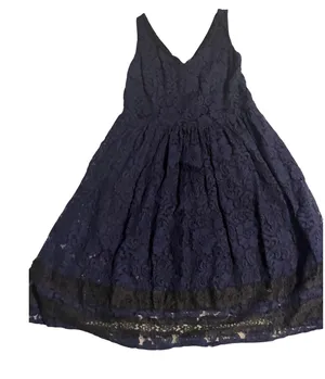 Luxe by Carmen Marc Valvo Navy‎ Blue Floral Lace V-Neck Fit Flare Dress Womens 8 thumbnail 1